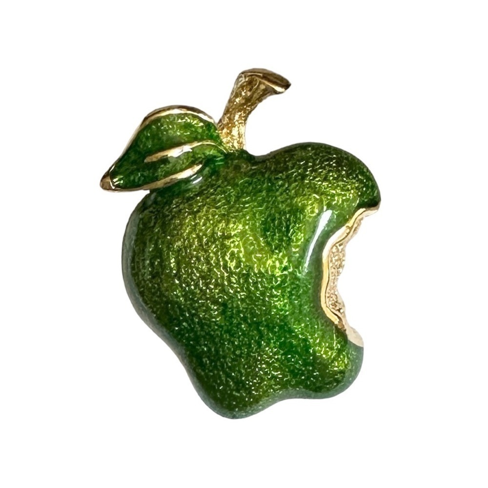 🌺 Vintage Green Shimmer Apple Gold Tone Glossy Enamel Teacher Brooch